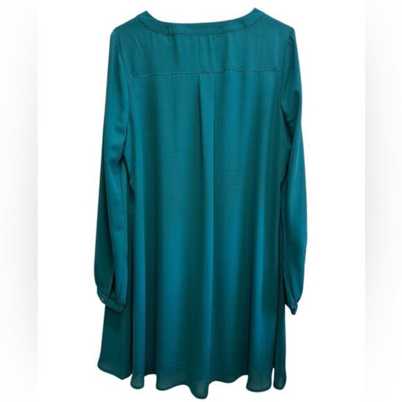 Express Emerald Green Holiday Dress Sz M Sheer Sleeves Triangle Keyhole Autumn - Picture 3 of 14